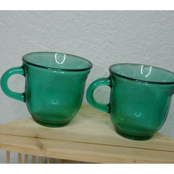FORTECRISA Other - Vintage Fortecrisa Mexico Emerald Green Glass Tea Cup Mug 1980s Set of 2